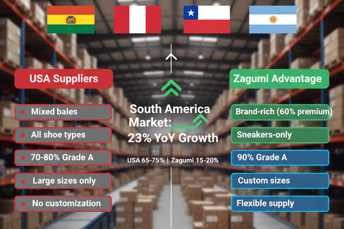 Used Sneakers Wholesale USA to South America Market Analysis and Zagumi Advantage