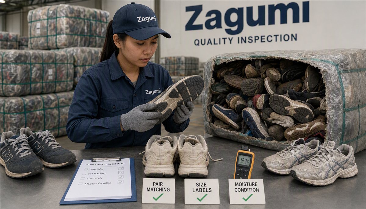 mixedusedshoesbalessortingandinspectionprocessatZagumifactory