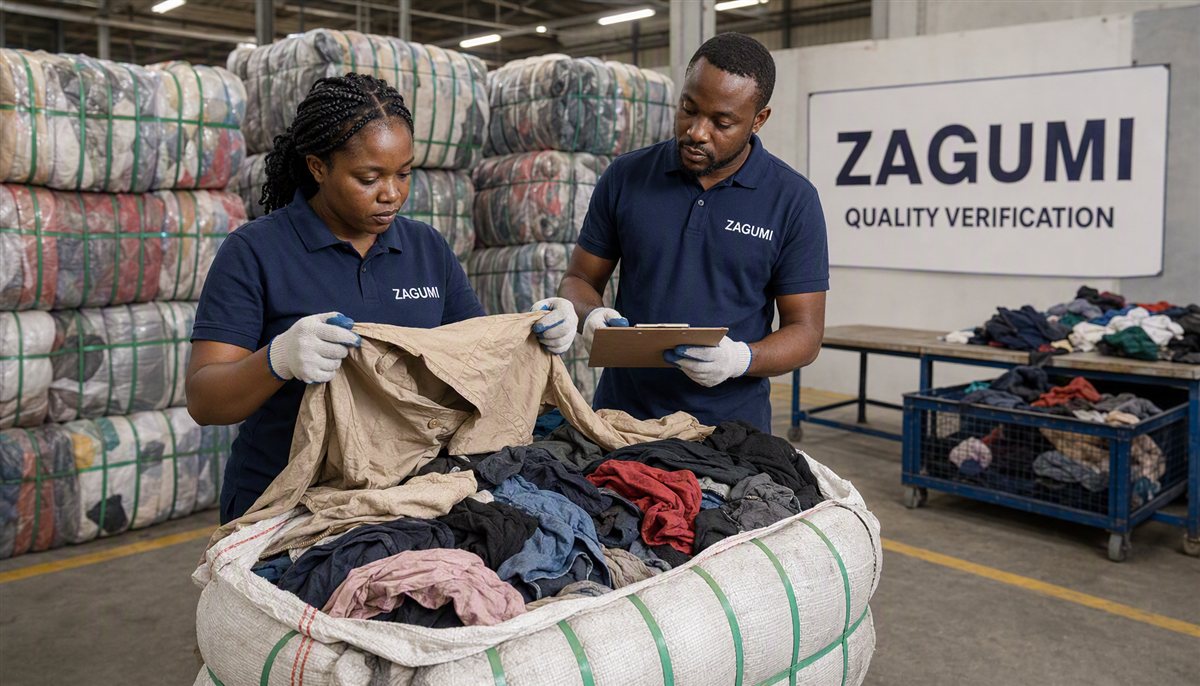 bales of used clothes for resale sorting and inspection process at Zagumi factory bales of used clothes for resale sorting and inspection process at Zagumi factory